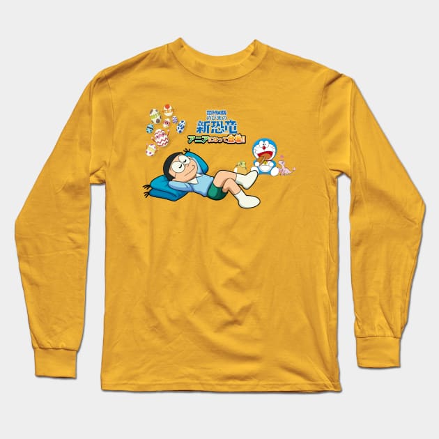 Sleeping Nobita: Doraemon Nobita's New Dinosaur Long Sleeve T-Shirt by Celestial Crafts